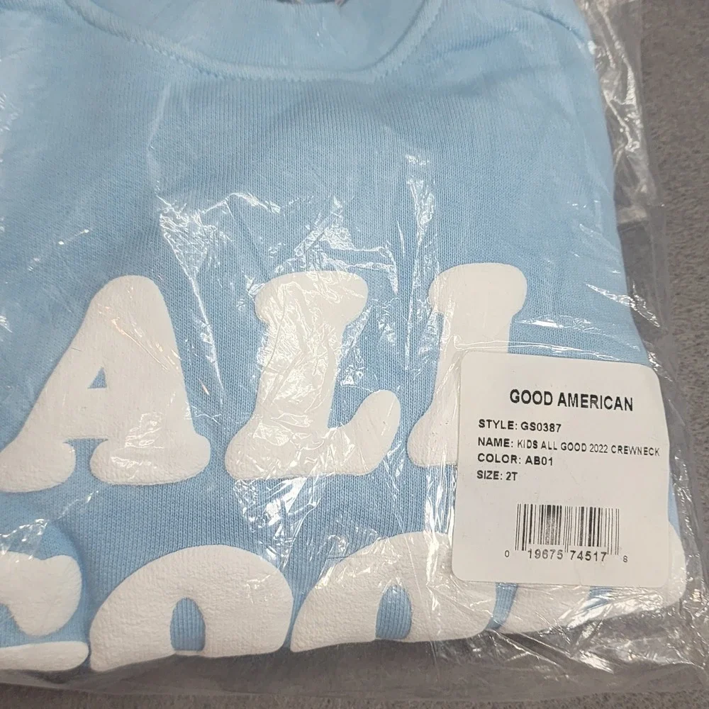 Good American All Good Sweatshirt Airy Blue Puff Print Kids 2T‎
